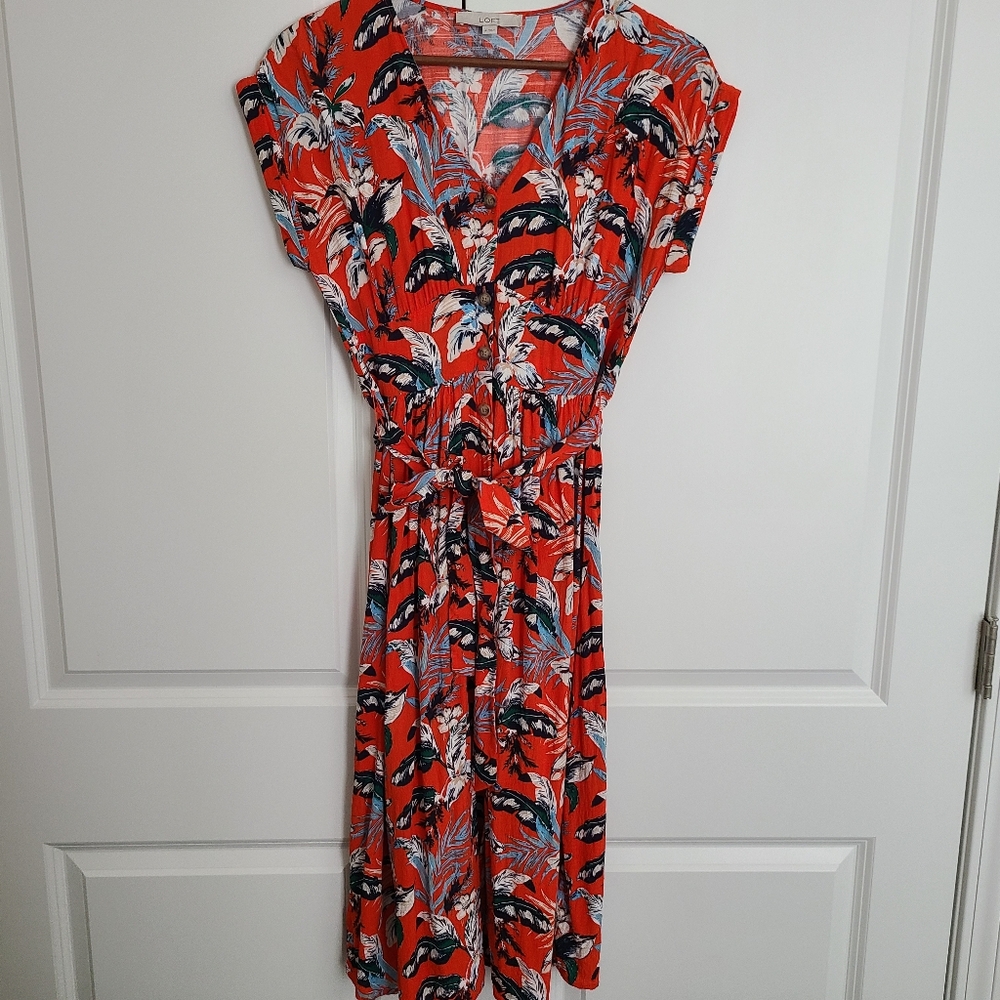 LOFT Botanical Button Tie Waist Midi Dress Size 4